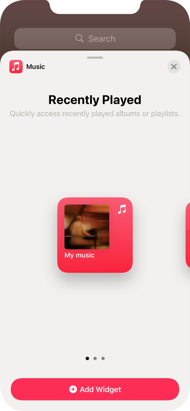 Slide your finger right or left on the screen to select the required widget size.