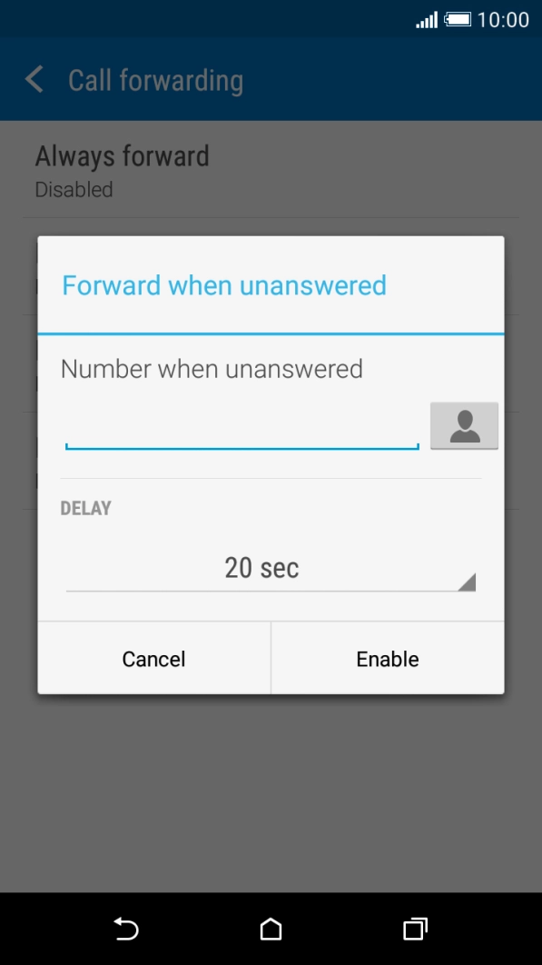If you divert missed calls, you need to select a delay for the divert. Press the drop down list below 