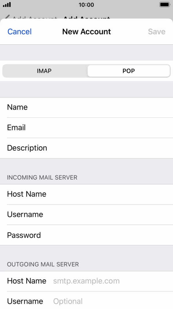 Press Host Name and key in the name of your email provider's outgoing server.