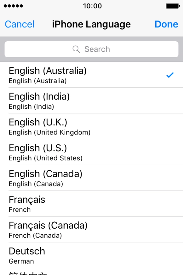 Press Done and follow the instructions on the screen to change to the selected language.