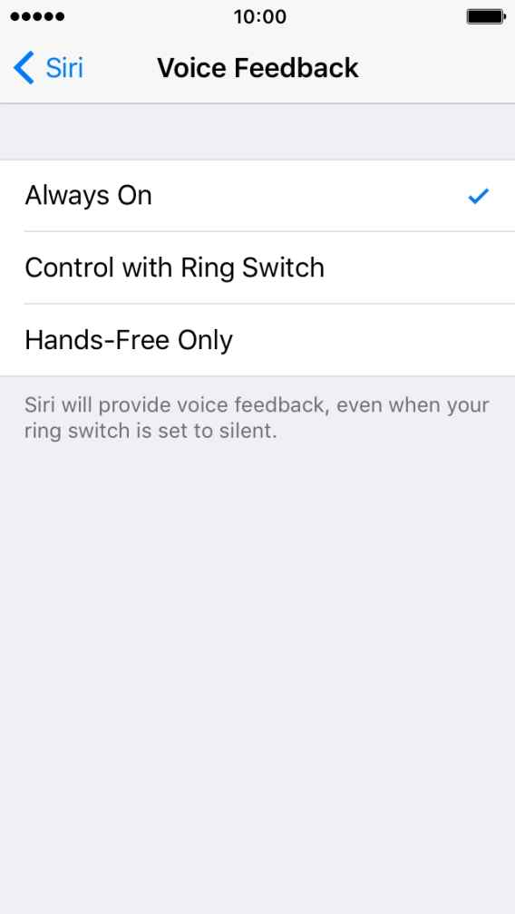 Press the required setting.