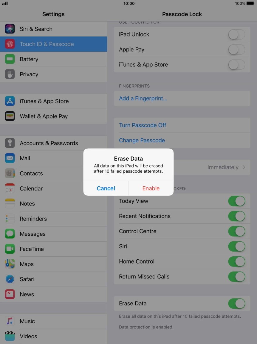 If you turn on the function, press Enable.