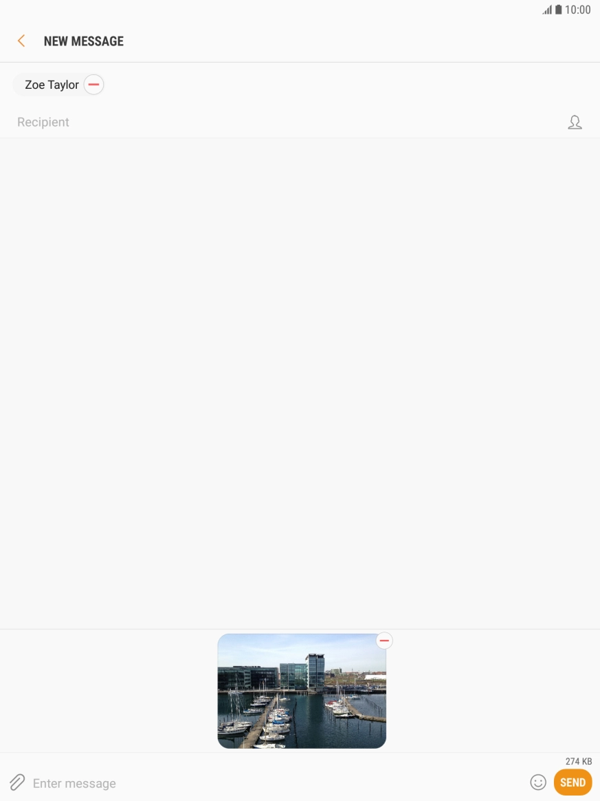 Press the text input field and write the text for your picture message.