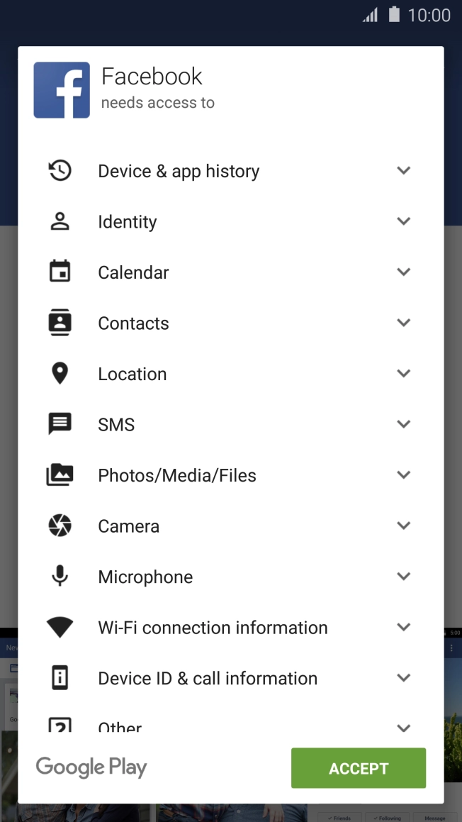 Press ACCEPT and wait while Facebook is installed.