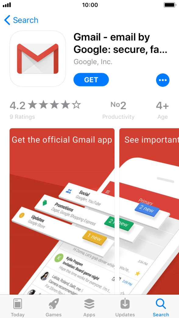 Press GET and follow the instructions on the screen to install Gmail.