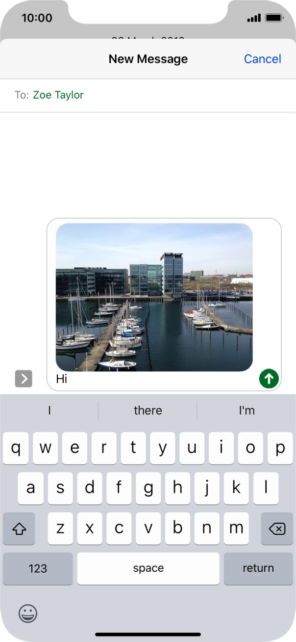 Write the text for your picture message and press the send icon.