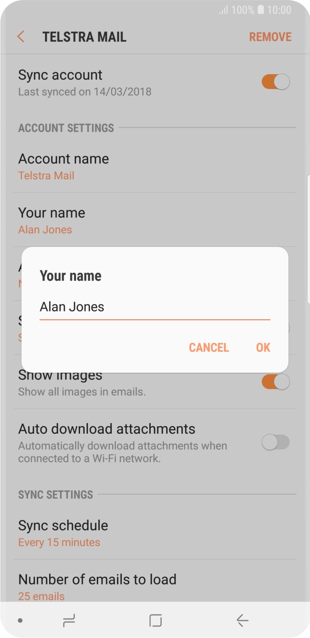 Key in the required sender name and press OK.