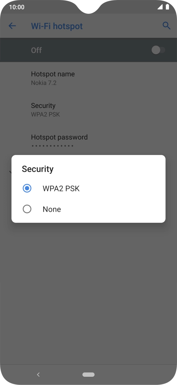 Press WPA2 PSK to password protect your Wi-Fi hotspot. Press WPA2 PSK to password protect your Wi-Fi hotspot.