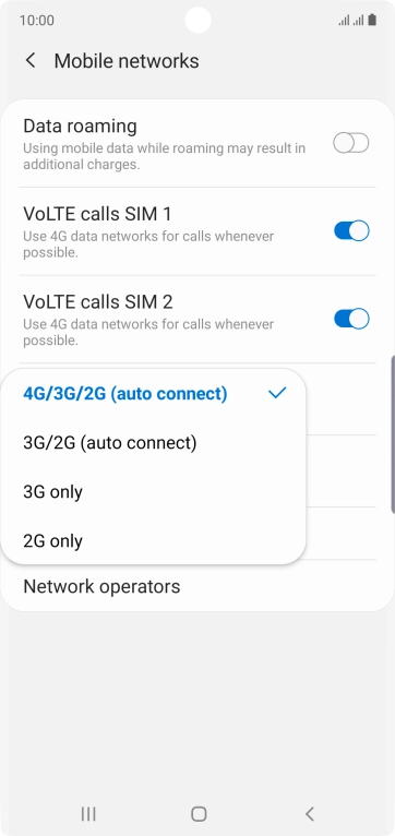 Press the required network mode. Press the required network mode.