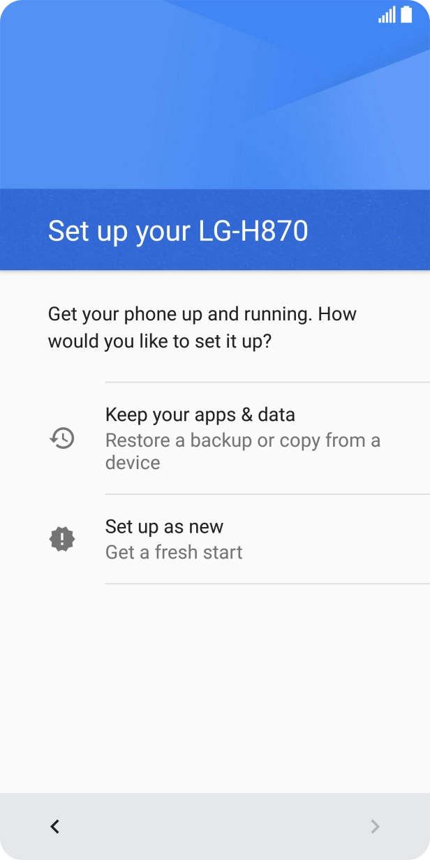 You can transfer the contents of another phone to your phone when it's activated for the first time and after a factory reset. When this screen is displayed, your phone is ready to transfer contents from another phone.