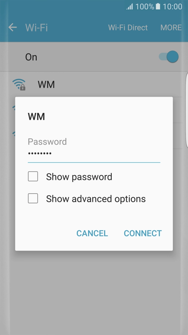 Key in the password for the Wi-Fi network and press CONNECT.