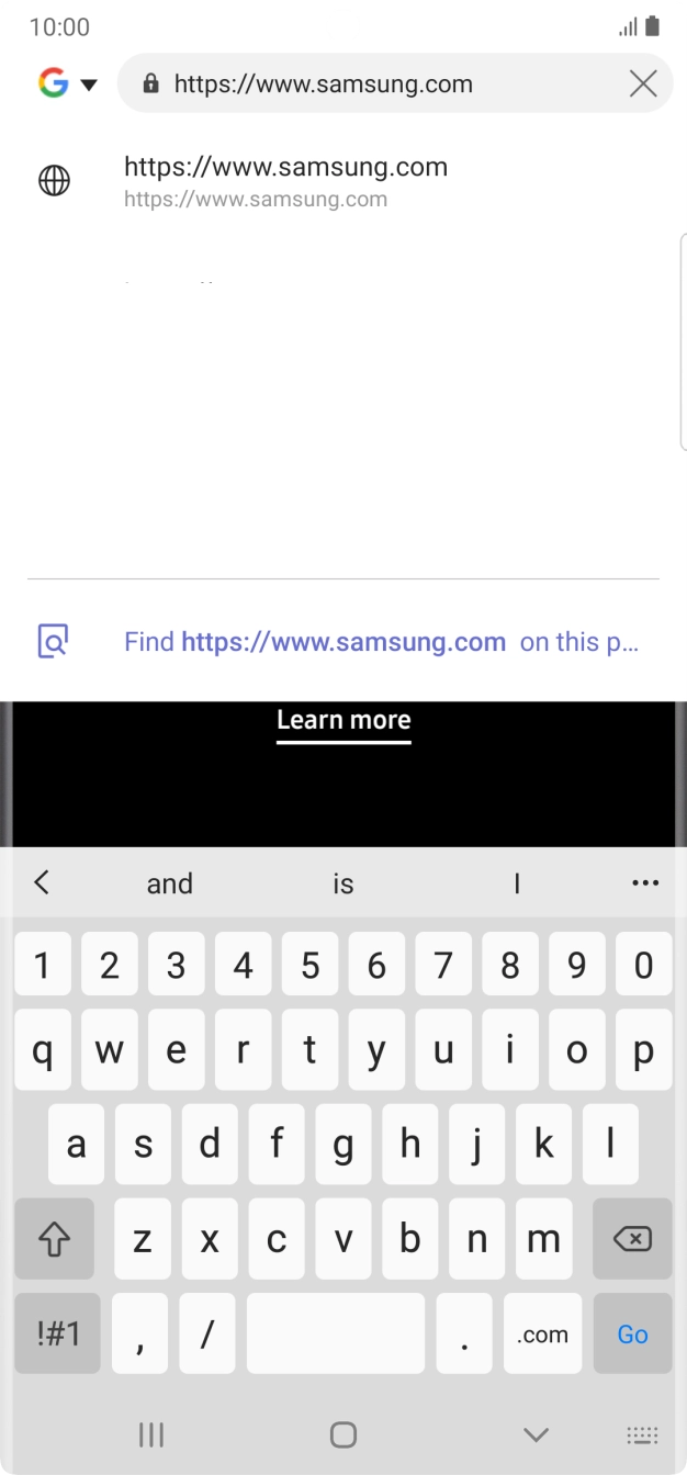Key in the address of the required web page and press Go.