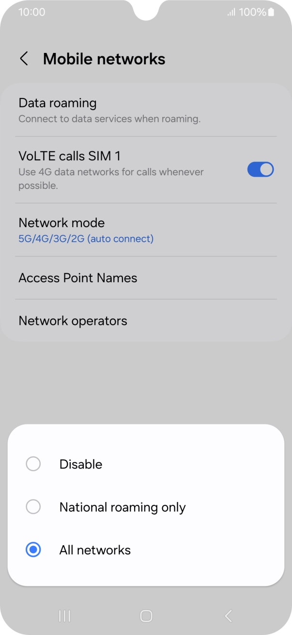Press the required setting to turn the function on or off.