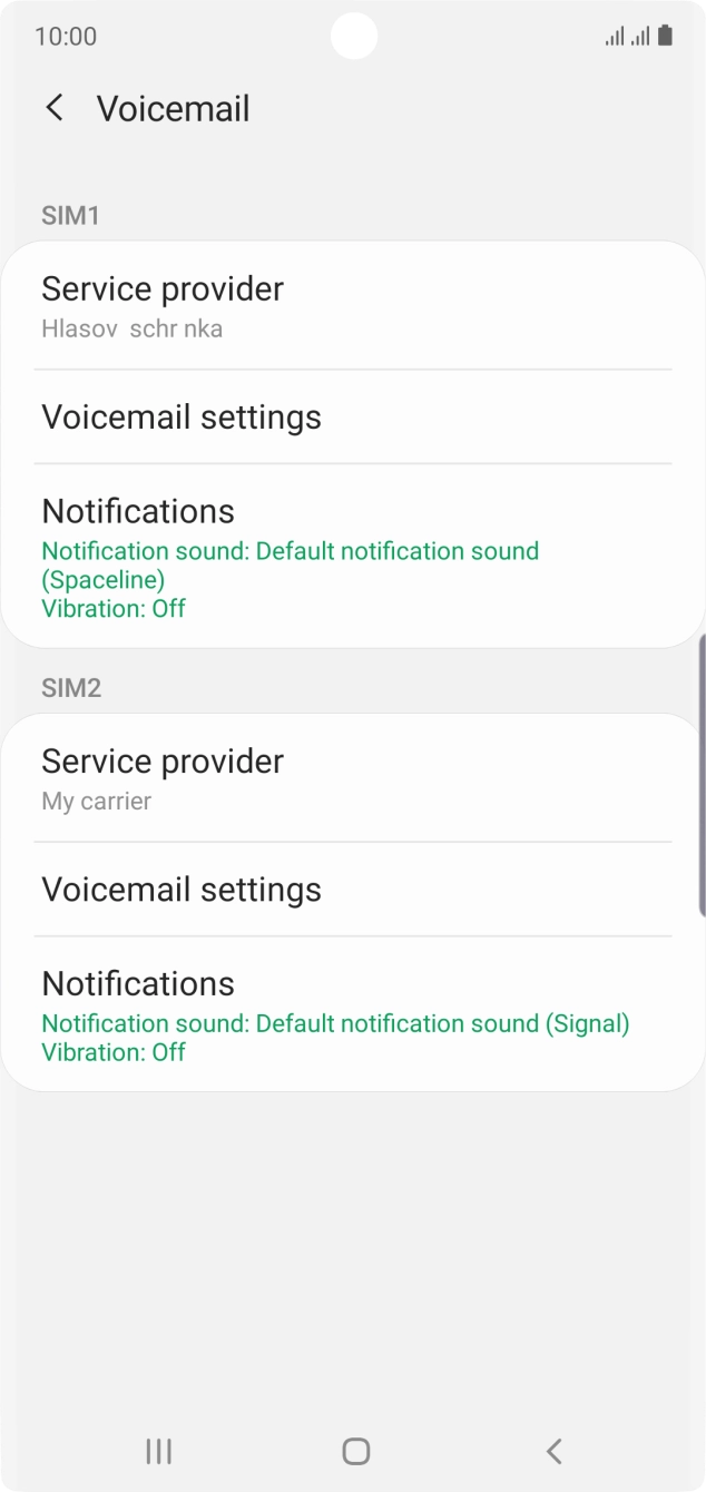 Press Voicemail settings below the required SIM.