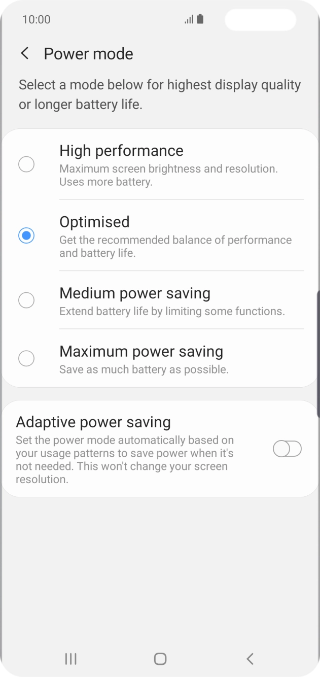 Press the required setting.