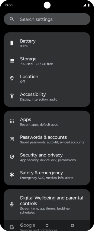 Press Passwords & accounts. Press Passwords & accounts.