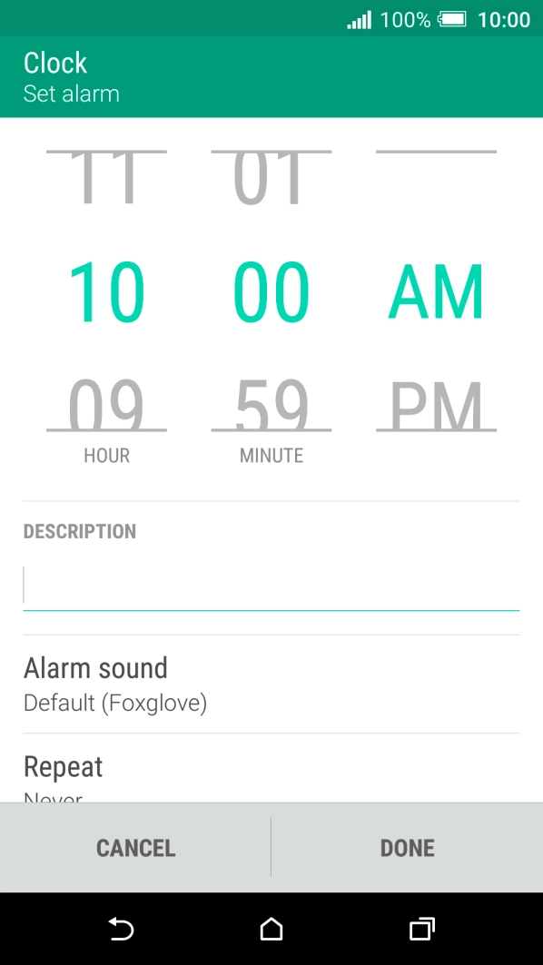 Slide your finger up or down on hours and minutes to select the alarm time.