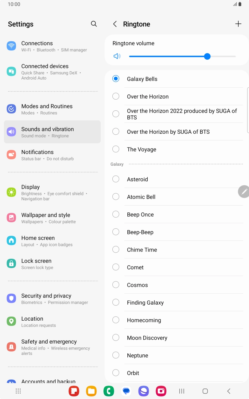 Press the different ring tones to hear them.