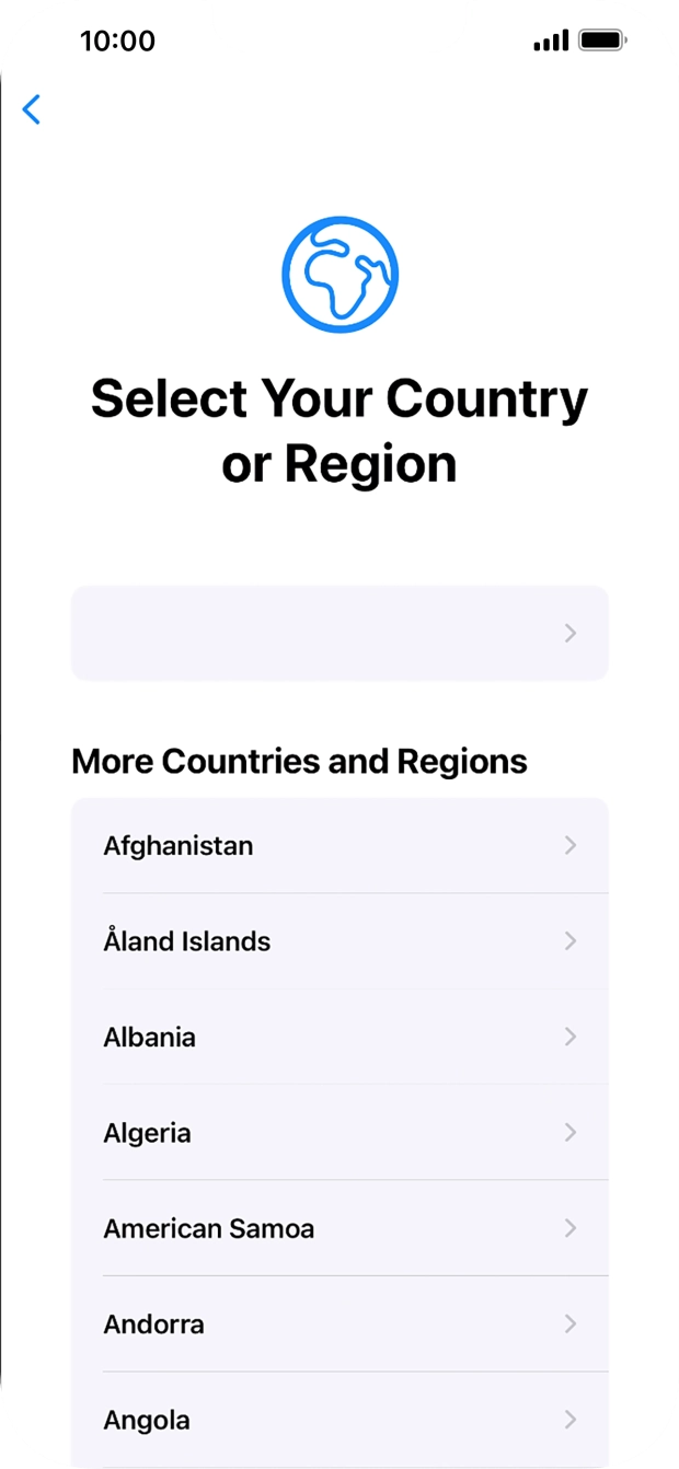 Press the required country or area. Press the required country or area.