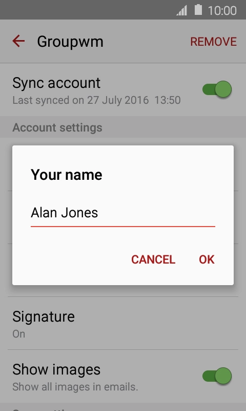 Key in the required sender name and press OK.