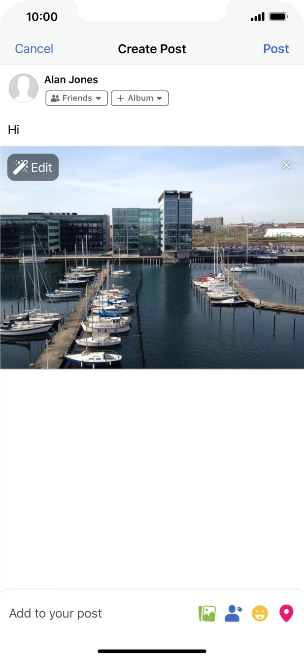 Write the required text and press Post.