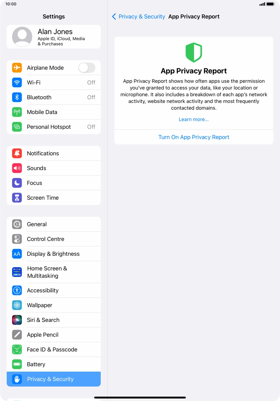 Press Turn On App Privacy Report to turn on the function.