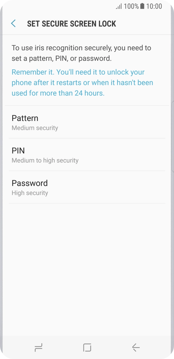 Press the required setting and follow the instructions on the screen to create an additional phone lock code.