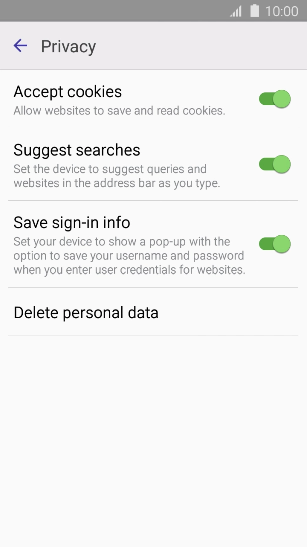 Press Delete personal data.