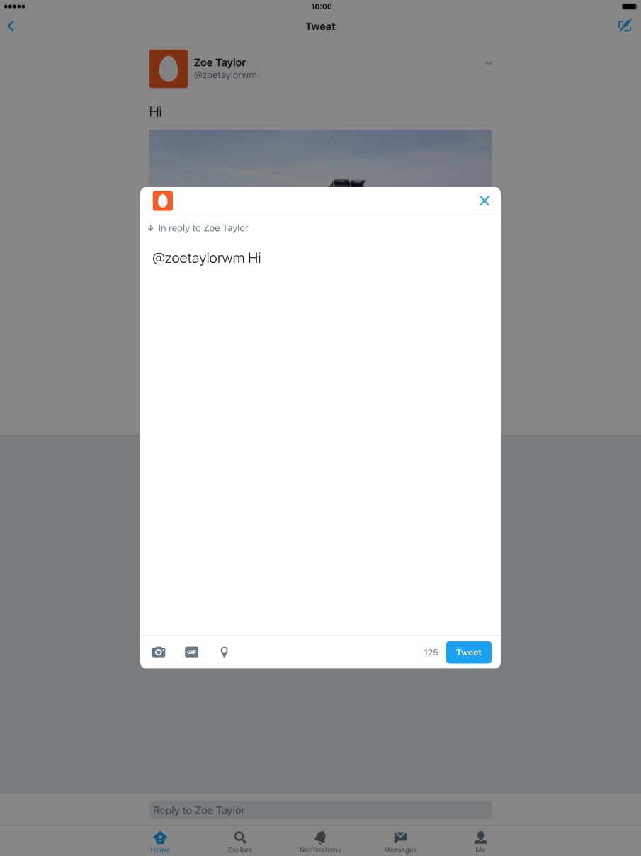 Write the required reply and press Tweet.