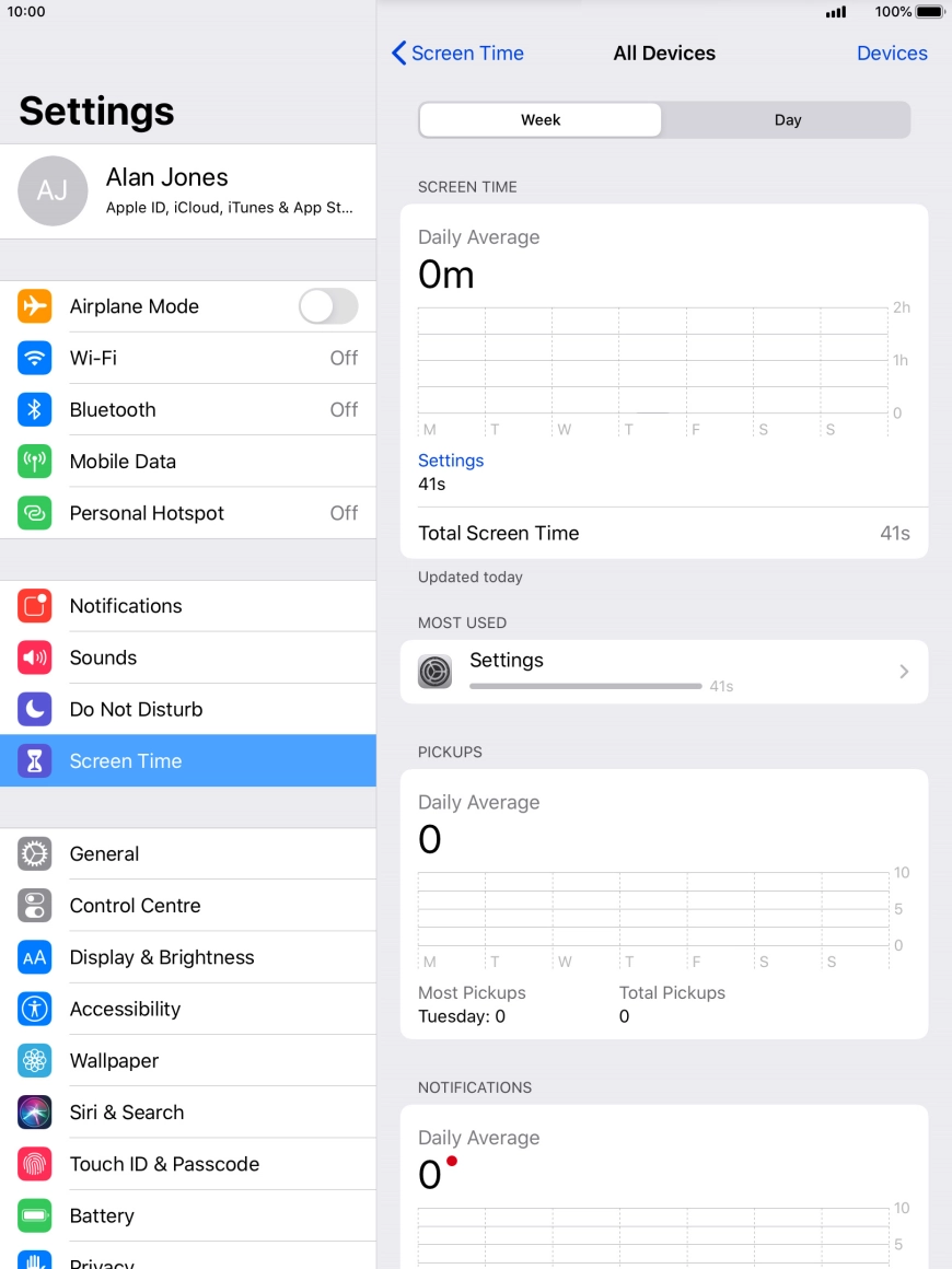 The use for the past week is displayed next to Total Screen Time.
