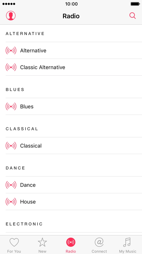 Press the required radio channel to start playback of other streaming radio channels.