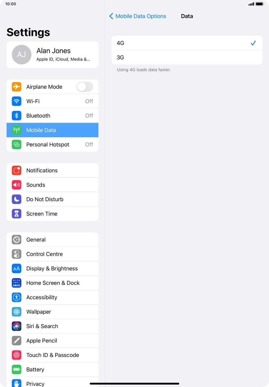 Press the required network mode.