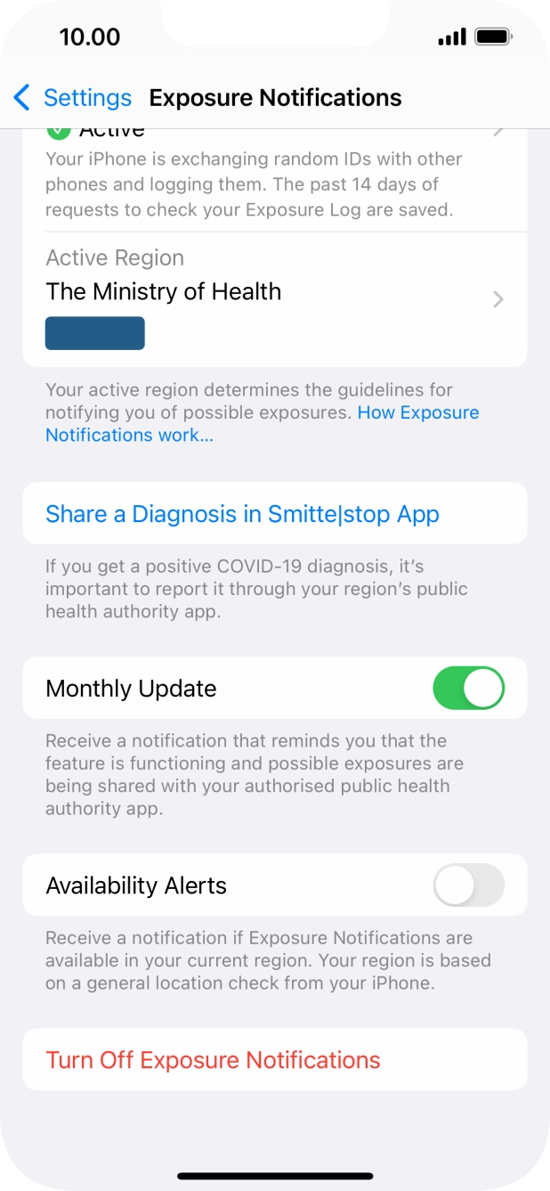 Press Turn Off Exposure Notifications.