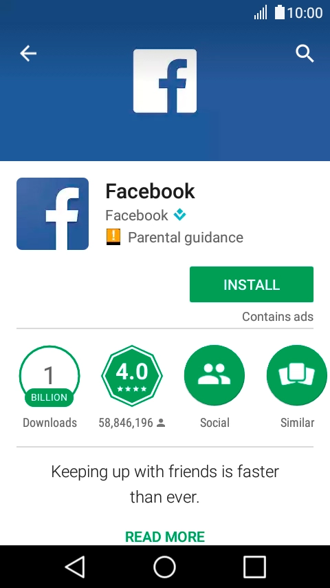 Press INSTALL and follow the instructions on the screen to install Facebook.