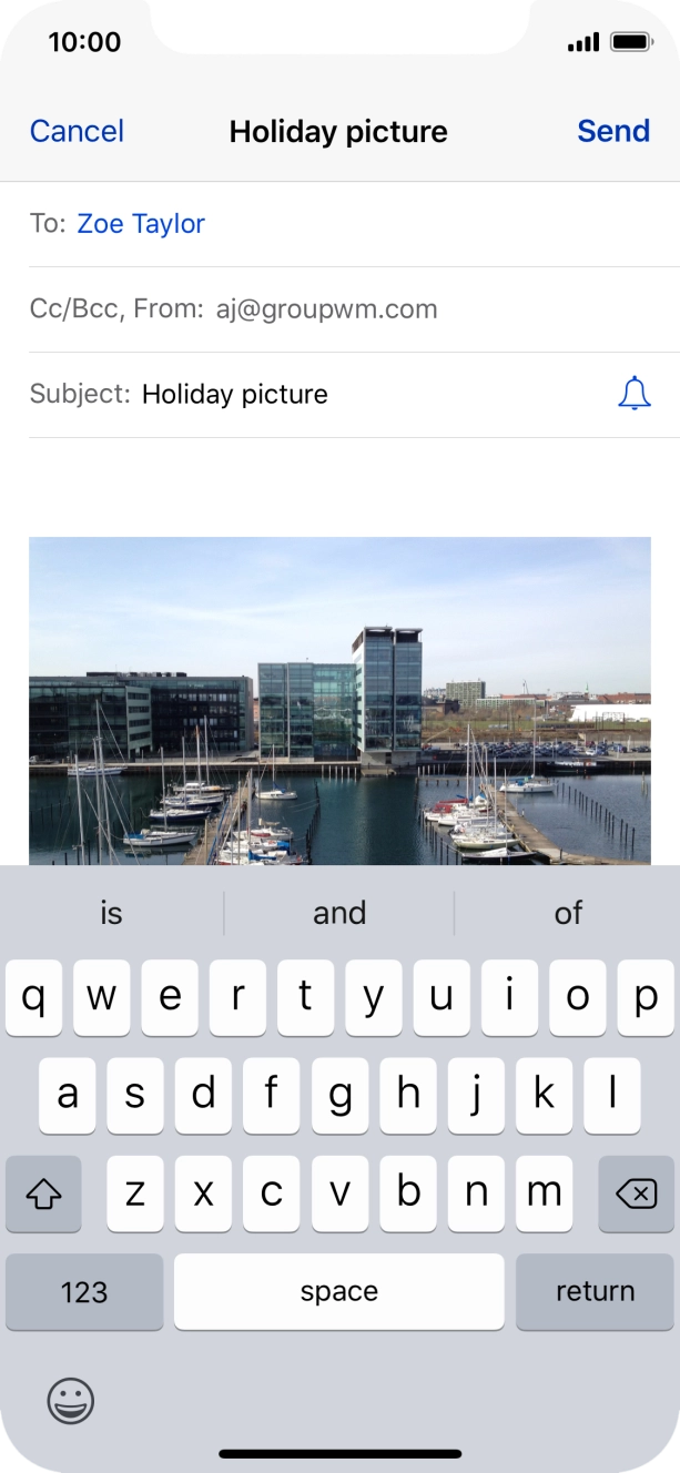 Press the text input field and write the text for your email.