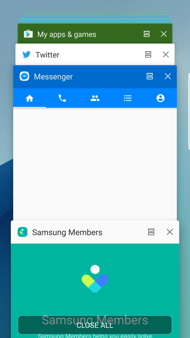 Press CLOSE ALL to end all running applications.