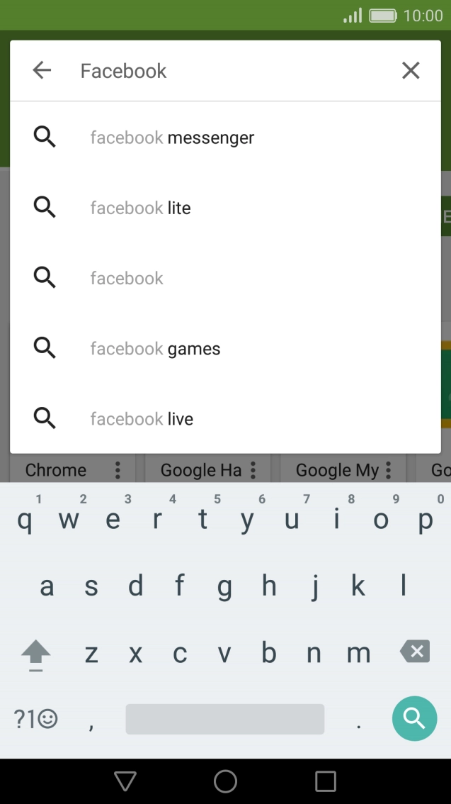 Key in Facebook and press the search icon. Key in Facebook and press the search icon.