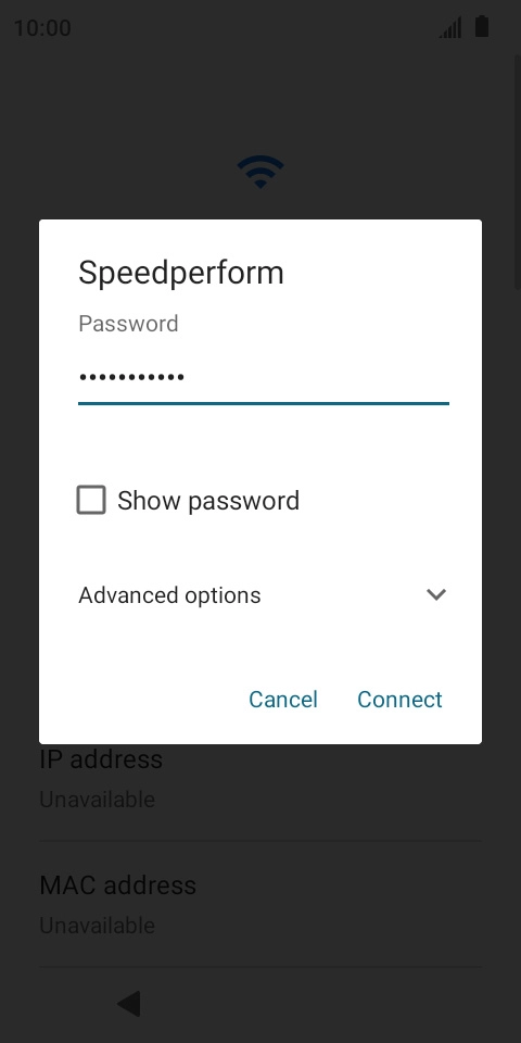 Key in the password for the Wi-Fi network and press Connect.