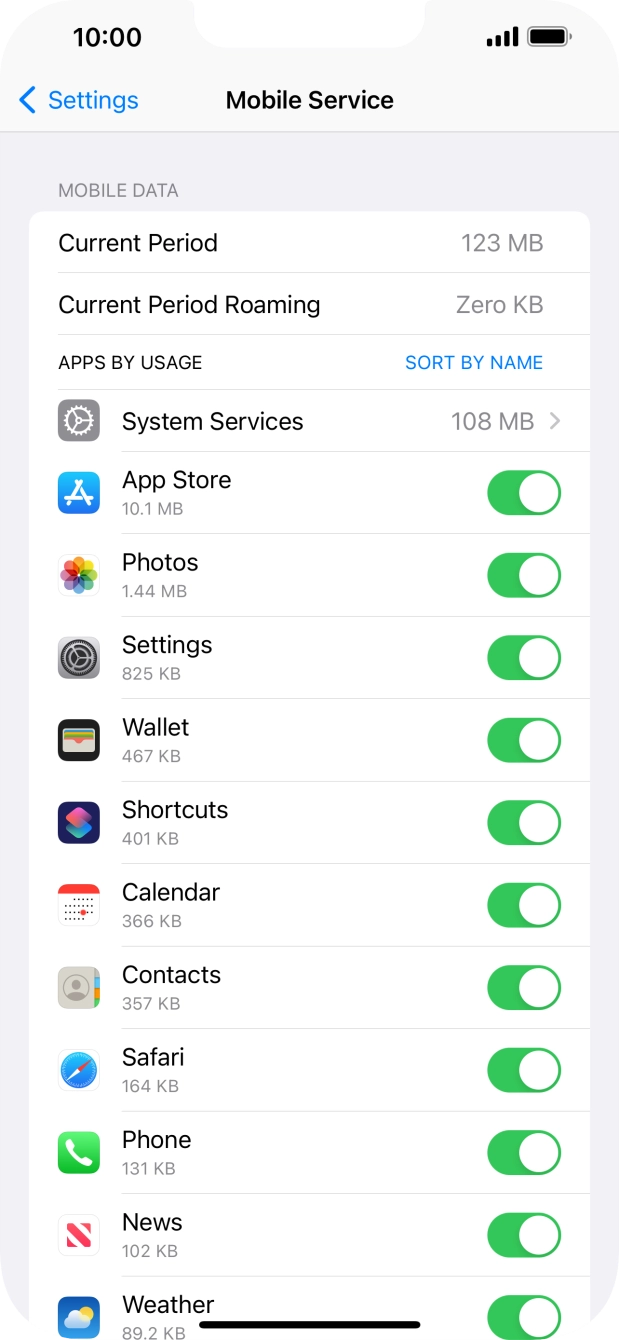 Press the indicators next to the required applications to turn the function on or off. Press the indicators next to the required applications to turn the function on or off.