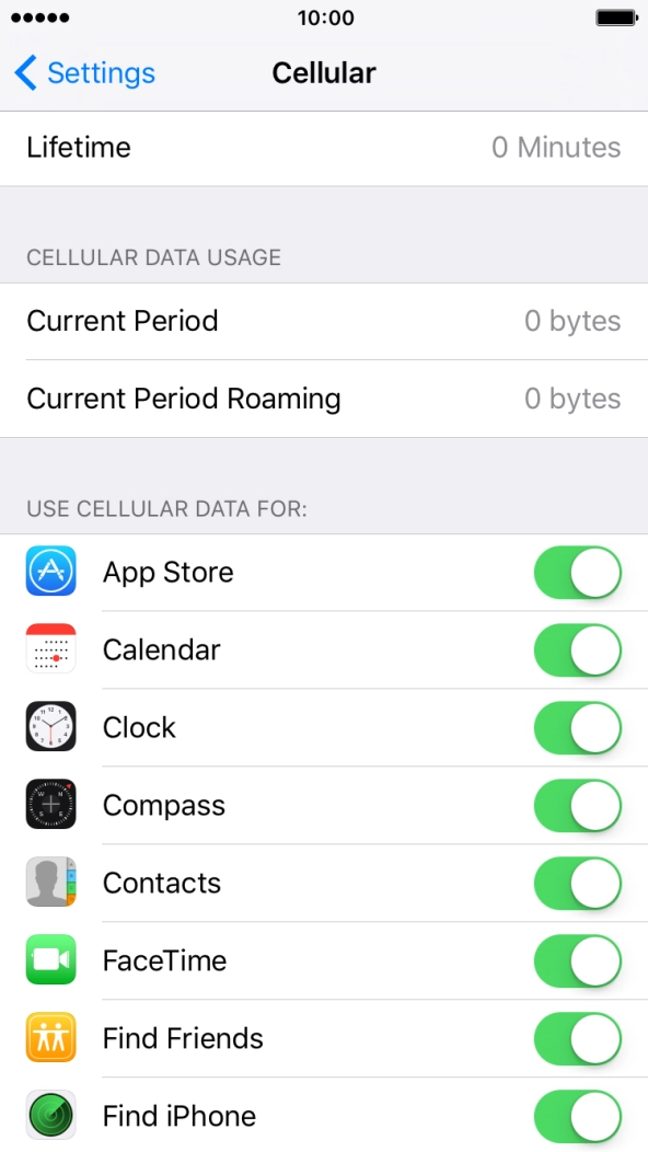 The data usage is displayed below CELLULAR DATA USAGE.