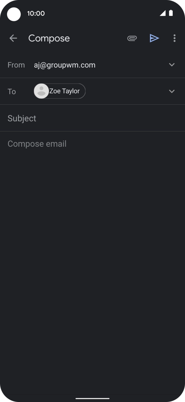 Press Subject and key in a subject for the email.