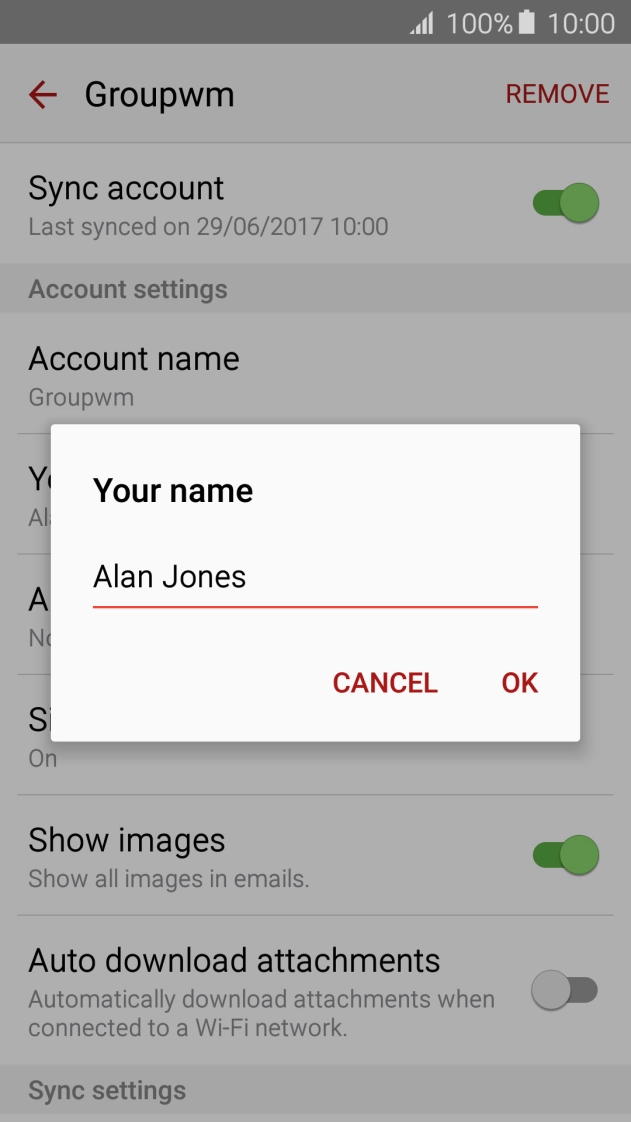 Key in the required sender name and press OK.