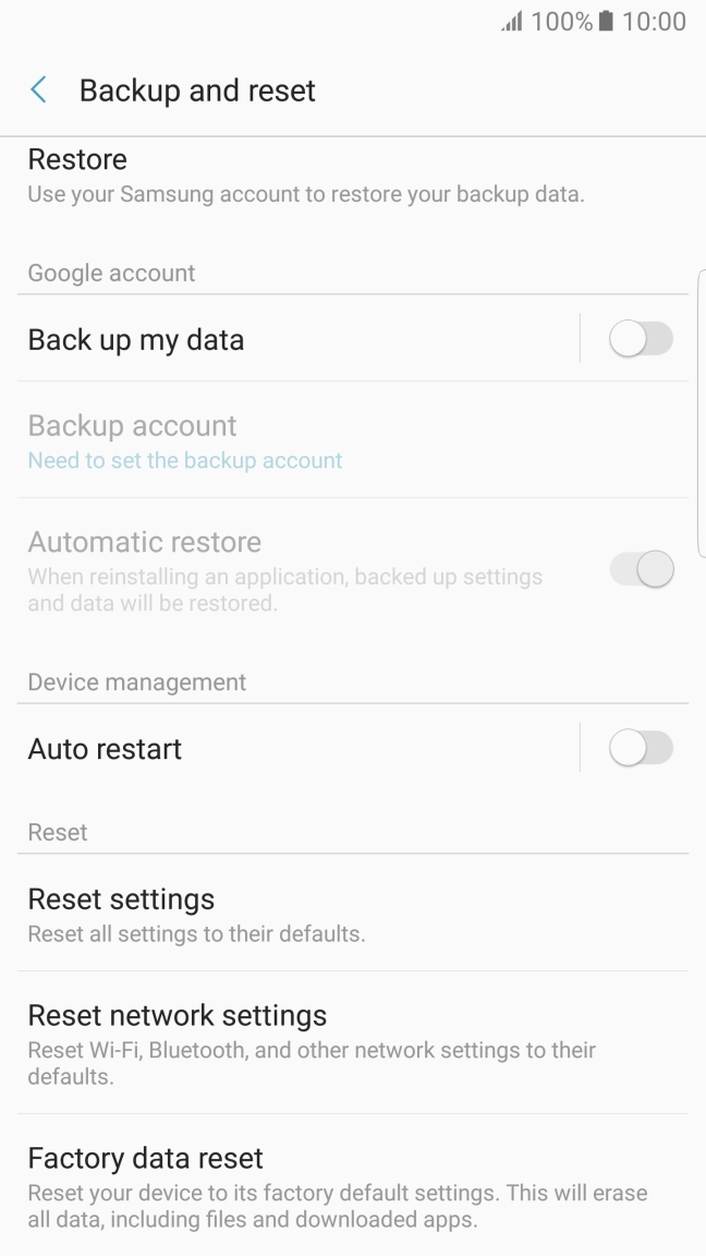 Press Factory data reset.