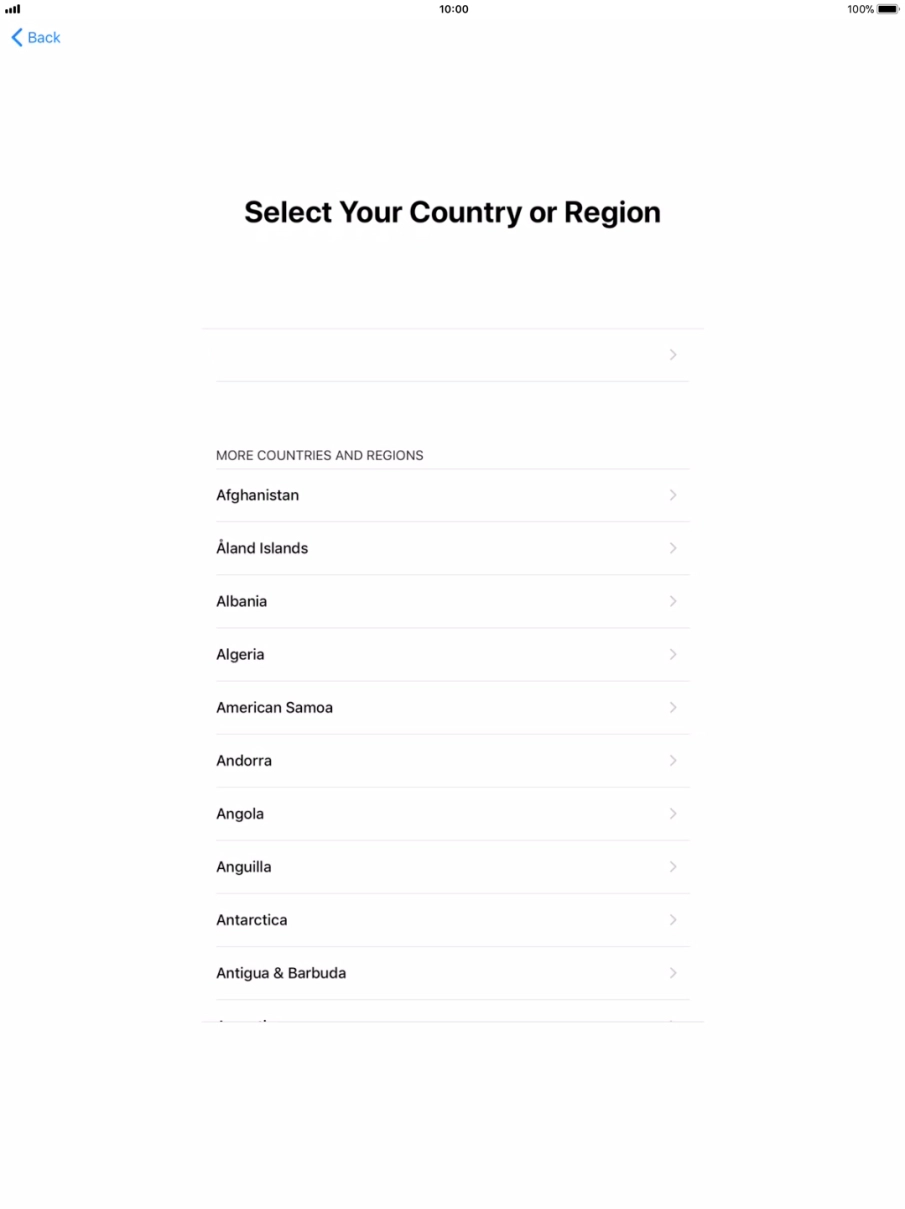 Press the required country or area. Press the required country or area.