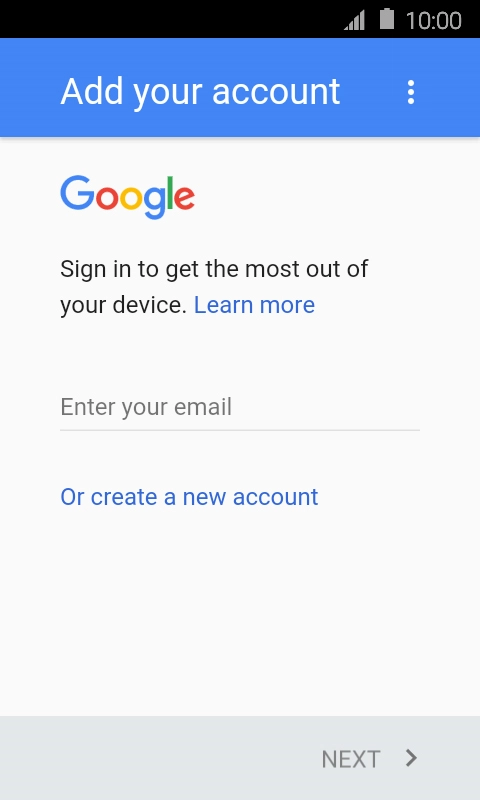 If you don't have a Google account, press Or create a new account and follow the instructions on the screen to create an account.