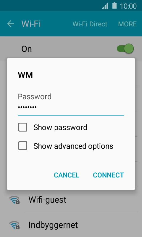 Key in the password for the Wi-Fi network and press CONNECT.