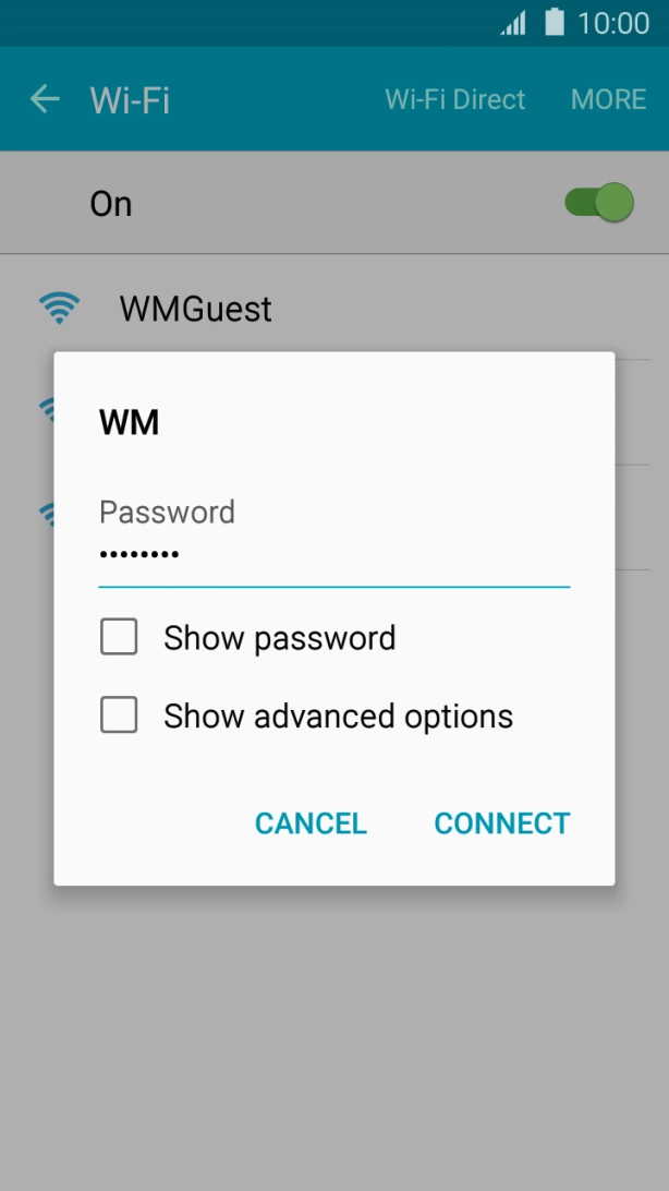 Key in the password for the Wi-Fi network and press CONNECT.