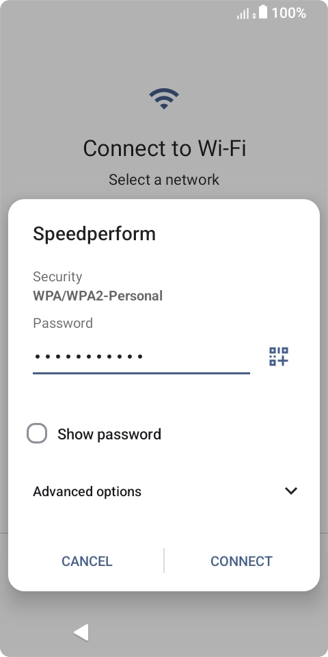 Key in the password for the Wi-Fi network and press CONNECT.