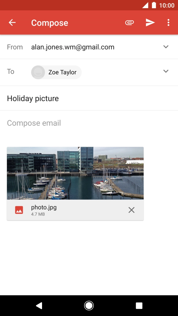 Press the text input field and write the text for your email.