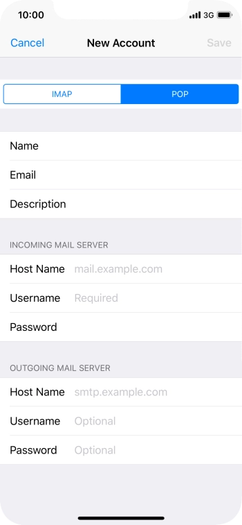 Press Host Name and key in the name of your email provider's incoming server. Press Host Name and key in the name of your email provider's incoming server.